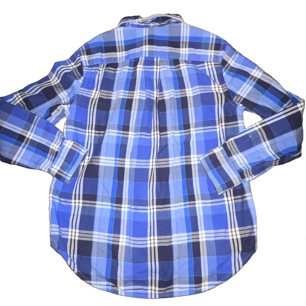 Boys Ralph Lauren Blue Plaid Button Down Shirt Long Sleeve 10-12 Preppy